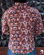 Cargar imagen en el visor de la galería, CAMISA MANGA LARGA ESTAMPADO HASPEADO NARANJA CON NEGRO
