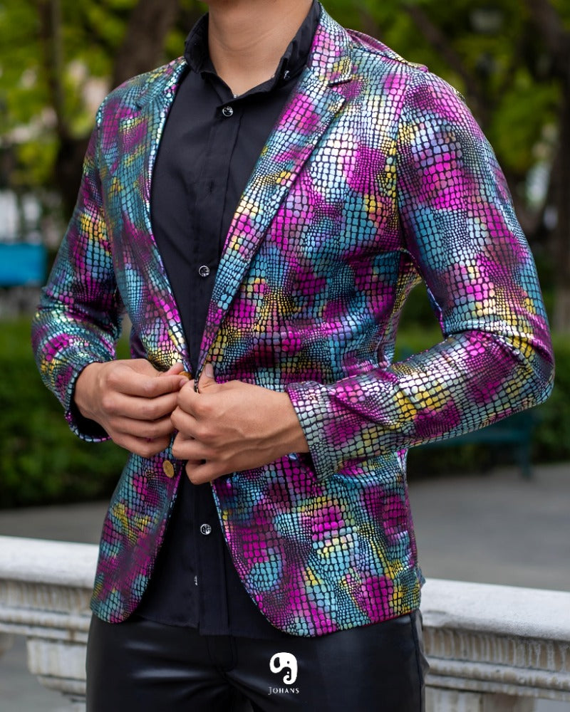 BLAZER SOLAPA V EXOTICO HOLOGRAMA ANIMAL PRINT VIBORA