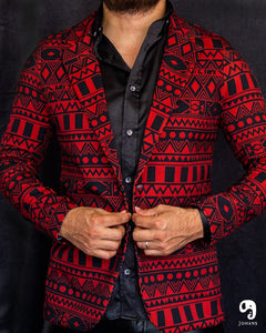 BLAZER SOLAPA V EXOTICO GEOMETRICO ROJIZO
