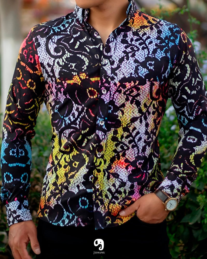 CAMISA MANGA LARGA ESTAMPADO FLORAL ARCOIRIS