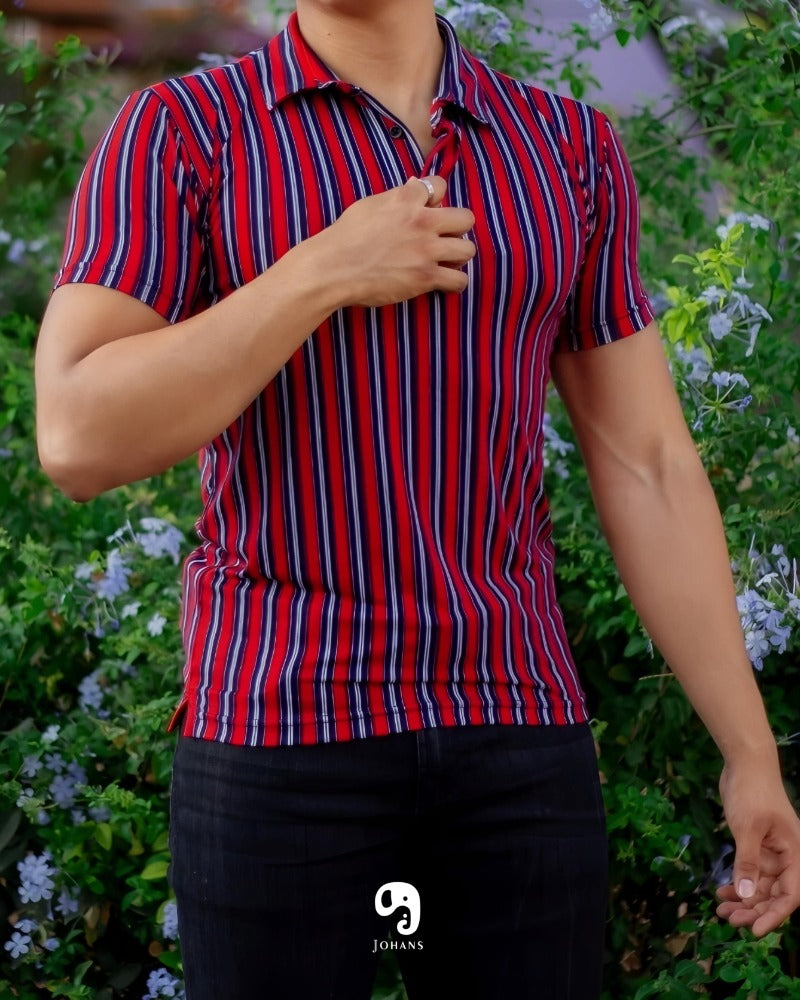 PLAYERA TIPO POLO RAYAS ROJO Y AZUL MARINO