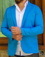 Cargar imagen en el visor de la galería, BLAZER SOLAPA V LISO AZUL TURQUEZA PAMELA
