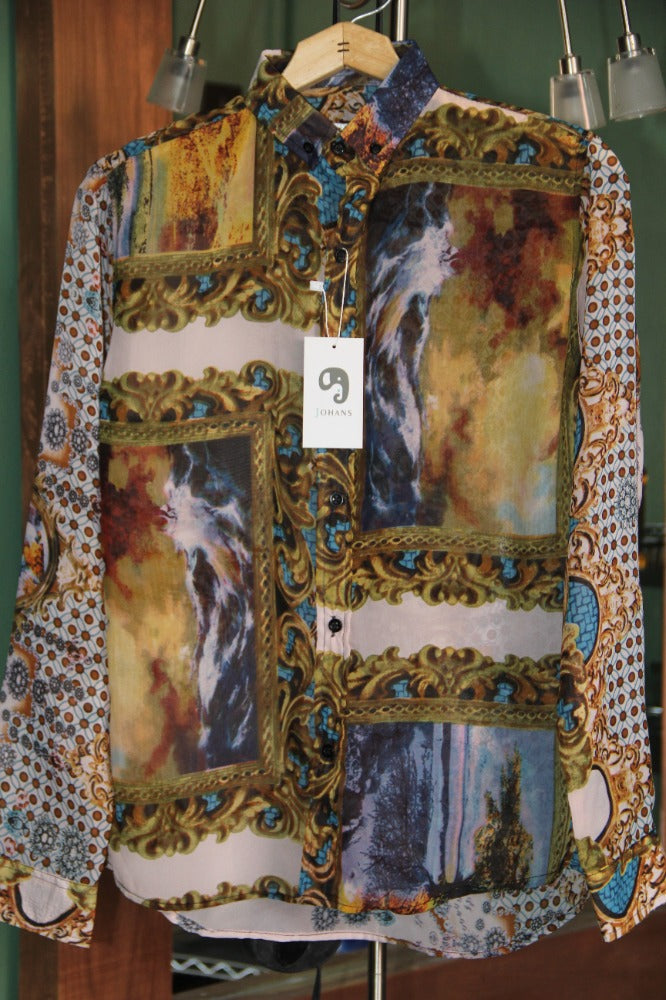 CAMISA MANGA LARGA ESTAMPADO CUADROS DE PINTURA