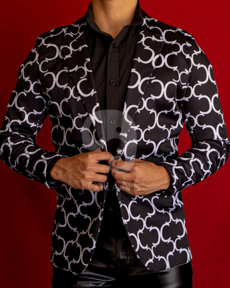 PANTALON EXOTICO NEGRO CON GRECAS BLANCAS DOBLE C