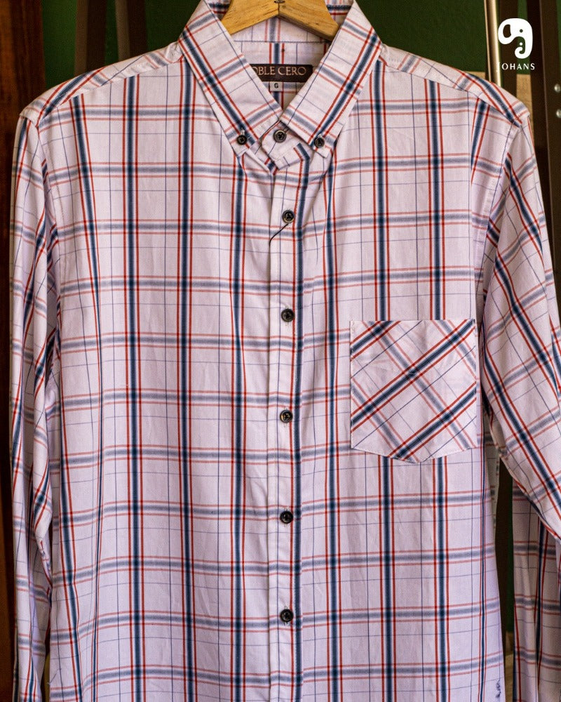 CAMISA MANGA LARGA CUADROS GRANDES BLANCO CON AZUL Y ROJO