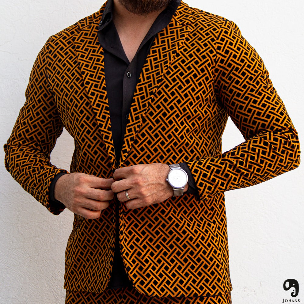 BLAZER SOLAPA V EXOTICO MOSTAZA CON CUADROS EN GAMUZA NEGRA
