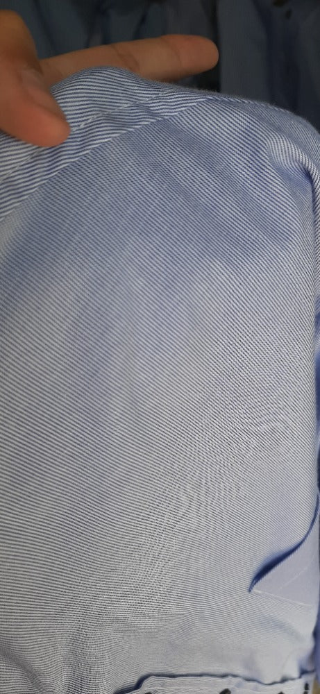 CAMISA MANGA LARGA ESTAMPADO AZUL DIMINUTAS LINEAS BLANCAS
