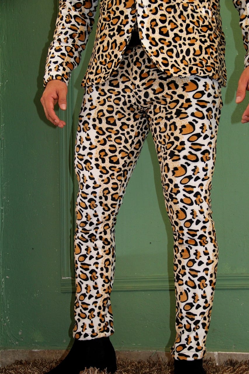 PANTALÓN EXOTICO ANIMAL PRINT BLANCO CON MANCHAS CAFE