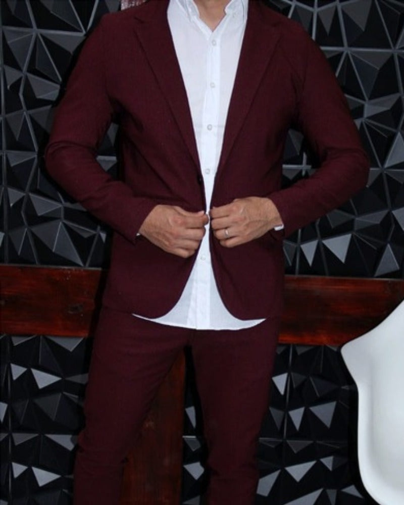 BLAZER SOLAPA V CASUAL COLOR VINO CON TEXTURA