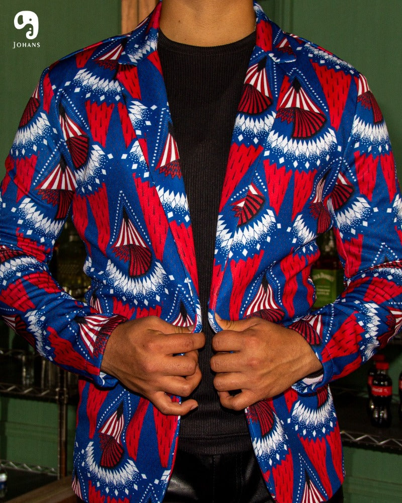 BLAZER SOLAPA V EXOTICO CIRQUE AZUL CON ROJO