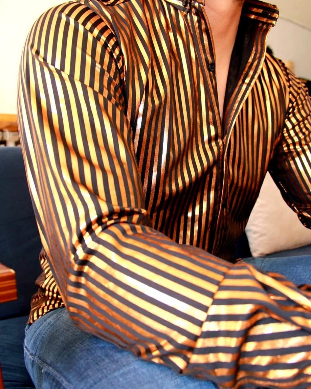 CAMISA MANGA LARGA RAYAS COBRE CON NEGRA EDICION FR